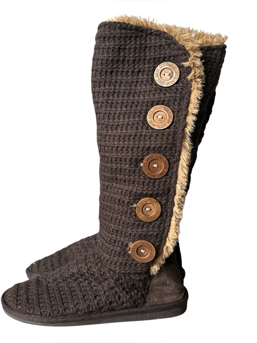 Y2K Coquette “Muk Luk” NWT Brown Button-up Style Knitted Boots